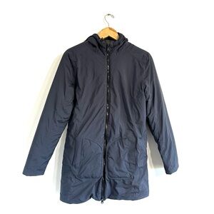 Aether Apparel Arctic Trench Coat blue color hooded insulated jacket